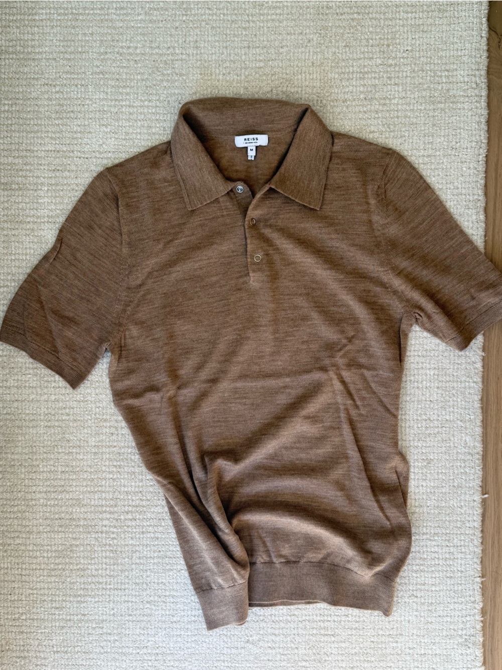 Reiss Men’s Heather-Brown Merino Wool Knit Shirt